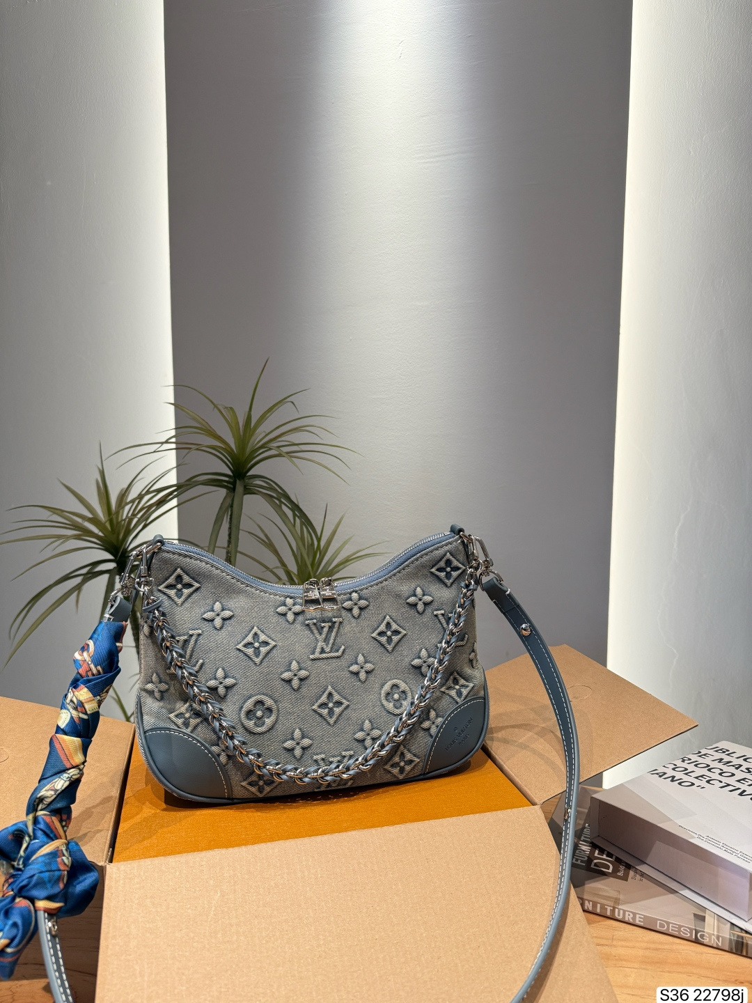 LV Monogram Handbag Monogram Canvas Denim Fabric 2